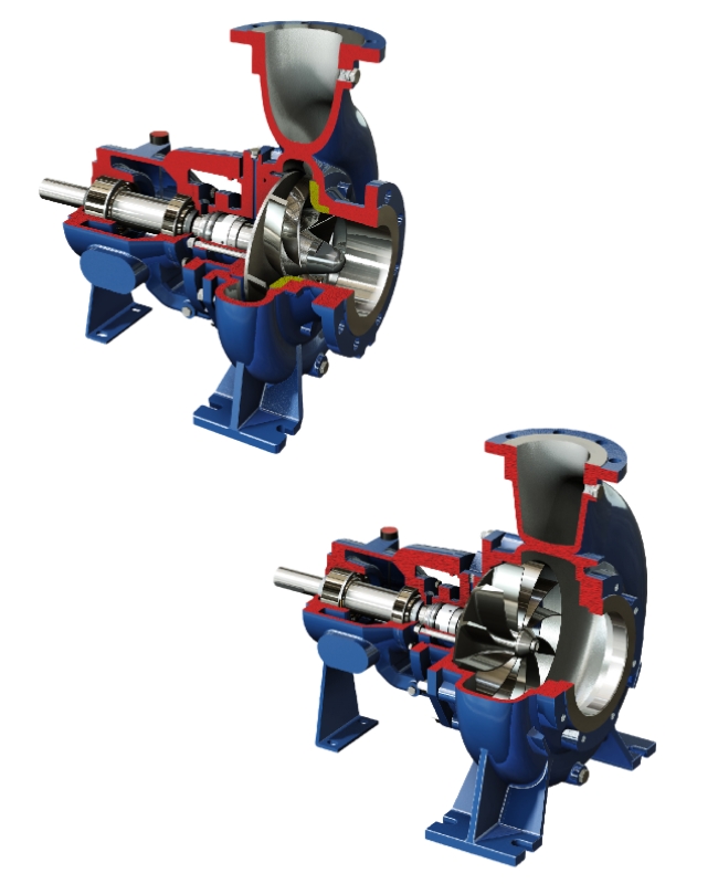 Centrifugal pumps with helical and vortex open impeller