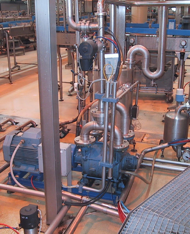 Vacuum pump in brewery bottling line